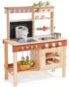 ROBUD Mud Kitchen for Kids Outdoor, BBQ Grill Solid Wood Outdoor Play Kitchen, Green Kids Mud Kitchen with Working Water Tap, Blackboard, Garden Sink, Monteeori Toys for Children Ages 3+, WH009