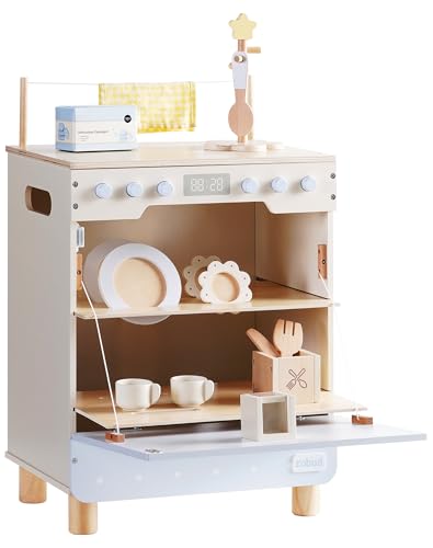 ROBUD Wooden Dish Washer Machine Play Kitchen Set, Seasalt Blue Multi-Functionl Play Kitchen Dish Washer with Toy Accessories for Nursery, Playroom, Birthday Gift to Kids Age 3+, WCF71