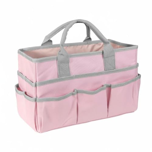 rockible Craft Storage Pouch Multi-Use Tote Organizer Oxford Cloth Structure Large Central Compartment Foldable Design with Handles Suitable for Sewing Tools Stationery Storage, Pink Gray