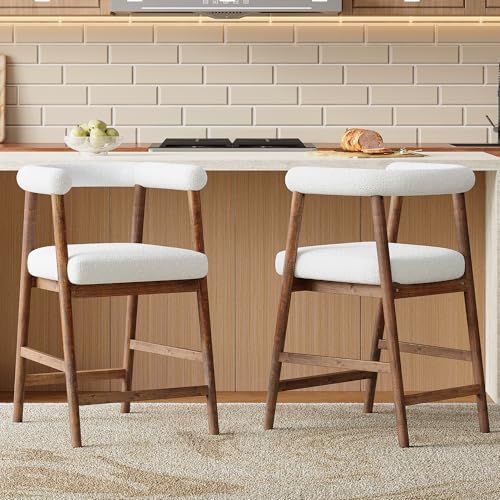 ROCKRAIN 24.5" Seat Height Bar Stools with Back Set of 2 for Kitchen Island: No Back Pain After 45-Min Dinner - High-Pressure Weekend Family Gathering - Padded Cushion & Rubberwood Frame