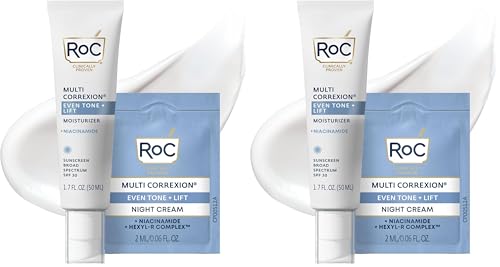 RoC Multi Correxion 5 in 1 Anti-Aging Daily Facial Moisturizer for Women and Men, Broad Spectrum SPF 30 & Shea Butter (1.7 oz) with Night Cream Packette (Packaging May Vary) (Pack of 2)