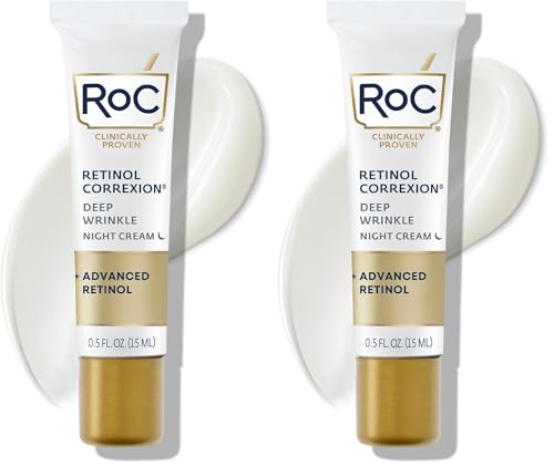 RoC Retinol Correxion Deep Wrinkle Anti-Aging Night Cream,Daily Face Moisturizer with Shea Butter,Glycolic Acid and Squalane,Skin Care Treatment,Mini 0.5 Ounces (Packaging May Vary),(Pack of 2)