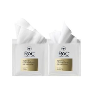 RoC Retinol Correxion Line Smoothing 2-Step Peel Pads with Clinical Retinol & 5-Acid Blend, Resurfacing Treatment for Fine Lines, Dullness, and Pores, 5 Treatments