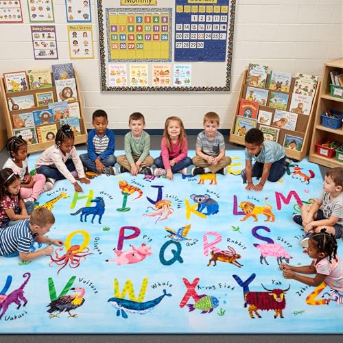 Rogara 3x5 ABC Classroom Rug for Kids Playroom, Alphabet Rug with 26 Animals, Non-Slip Washable Kids Carpet, Educational Preschool Play Mat for Daycare, Nursery, Toddler Bedroom