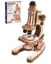 ROKR 3D Wooden Puzzle Microscope– 1:1 Replica with 40X-400X Magnification,Educational Science kit for Adults&Teen