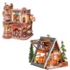 ROKR 3D Wooden Puzzles for Adults Dream Coffee Factory + Rolife DIY Miniature House Kits A-Frame Cabin