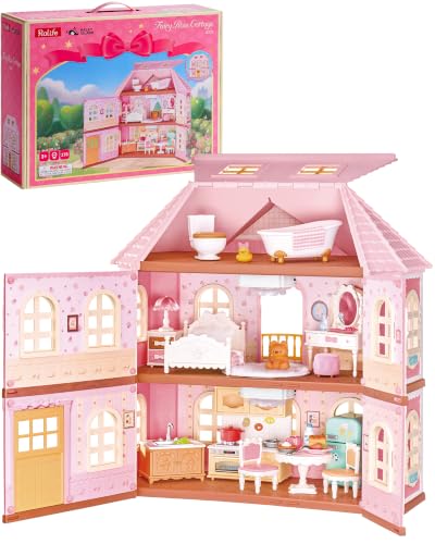 Rolife DIY Miniature Dollhouse Kit with LED Lights, Haley Island Fairy Rose Cottage, 1-Hour Build Beginner-Friendly 1:12 Fairy House Building Kit, Creative Gift & Collectible Display & Pretend Play