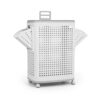 Rolling Laundry Hamper with Lid and Side Storage Pockets, Large Plastic Clothes Bin for Bathroom, Portable Mobile Dirty Garment Organizer Box 16.93 x 12.6 x 23.62 Inch White