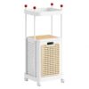 Rolling Rattan Laundry Hamper, Mobile Clothes Basket with Multi-Tier Storage Shelves and Casters for Bathroom and Laundry Room Organization