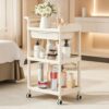 Rolling Storage Cart, 3-Tier Utility Cart with Drawers, Mobile Organizer Trolley with Wheels & Hooks for Bathroom, Bedroom, Beauty Salon