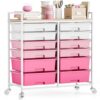 Rolling Storage Cart with 12 Drawers, Wooden Tabletop Utility Cart for Craft Storage, Art Supply Storage & Home Office Organization, Teacher Cart with Wheels for Classroom Organization, School
