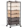 Rolling Storage Cart with 6 Drawers and Wooden Tabletop, Lockable Wheels Utility Cart for Art Studios, Office Supplies & Craft Room Organization (Brown)