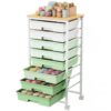 Rolling Storage Cart with 8 Drawers, Utility Cart on Wheels with Metal Frame and Wooden Tabletop for Living Room Bedroom Dorm, Office Storage & Art Supply Craft Organizer for Classroom, Green