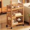Rolling Storage Cart with Wheels, 3-Tier Mobile Utility Organizer for Kitchen, Bathroom, Living Room, Office, Wood Construction with Safety Rails