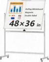 Rolling Whiteboard 48x36 Double-Sided, Large White Board on Wheels 4'X3' Magnetic Dry Erase Board with Stand,Portable Standing Whiteboard Easel for Home Office Classroom School