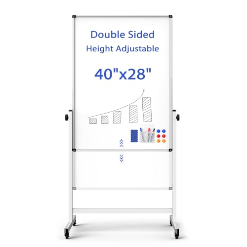 Rolling Whiteboard on Wheels, Double-Sided Magnetic Dry Erase Board with Stand, Mobile White Board for Office, Classroom, Home (28" x 40")
