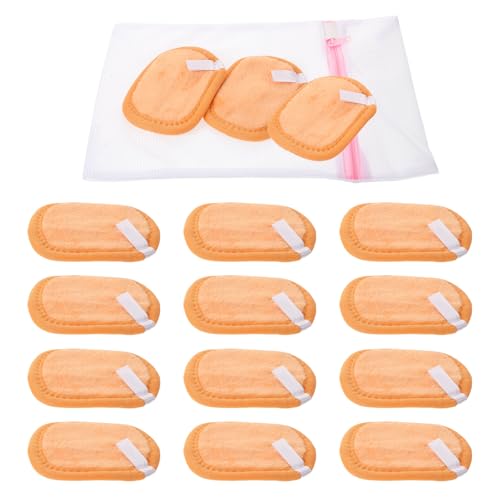 ROMISBABA 15pcs Washable Makeup Remover Pads for Women, Double Layer Soft Fiber Face Towels with Laundry Bag, Portable Deep Cleansing Facial Cloths for Travel and Business Trips, Orange,