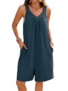 Rompers for Women V Neck Sleeveless Loose Fit with Pockets for Summer Wear (Blue,S)