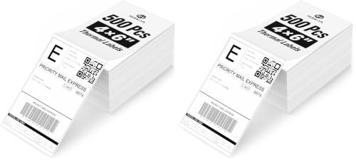 Rongta Fanfold 4x6 Direct Thermal Labels, Perforated Shipping Label Printer Paper for Lable Printers, Clear Printing and Strong Adhesive (White 4x6, 1 Stacks | 500 Labels) (Pack of 2)