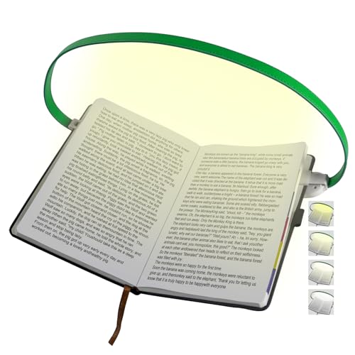 ROOKIELEDS Faux Leather Strip Clip-On Book Light, Rechargeable Reading Light, Full Book Cover, CRI 90+, 4 Colors & Stepless Dimming, Battery Indicator, Portable for Bed Travel Book Lovers (Green)