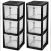 ROOK UNLIMITED 3 Drawer Storage Tower with Clear Plastic Bins, Black