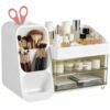 Roriori Makeup Organizer with Drawers, Large Capacity Vanity Storage Box with Brush Holders, Desk Countertop Cosmetic Organizer Case for Skincare, Perfumes, Jewelry, Office Supplies