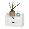 ROSE BLOOM White Wood Desk Organizer with 2 Drawers, Mini Cabinet with Storage Shelf for Tabletop, Small Box for Cosmetic Office Supplies
