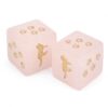 Rose Quartz Crystal Dice Set of 2, 15mm with Gold Cat Design