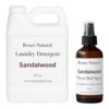 Roses Natural Laundry Essentials Bundle, Plant-Based Laundry Detergent + Dryer Ball Spray, Reduces Static & Odor, Long-Lasting Freshness, 32 oz Detergent + 4 oz Spray (Sandalwood)