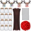 Roshtia 24Pcs Christmas Craft Kit Reindeer Candy Jar, Cork Jars, 3.4oz