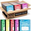 Rosmonde 100 Pack Bulk Primary Composition Notebooks, 200 Pages (100 Sheets), 9-3/4" x 7-1/2", Grades K-2, Primary Ruled Composition Notebook, Bulk Writing Journal, Hardcover, Assorted Marble