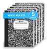 Rosmonde 5 Pack Wide Ruled Composition Notebook, Black Marble Notebooks