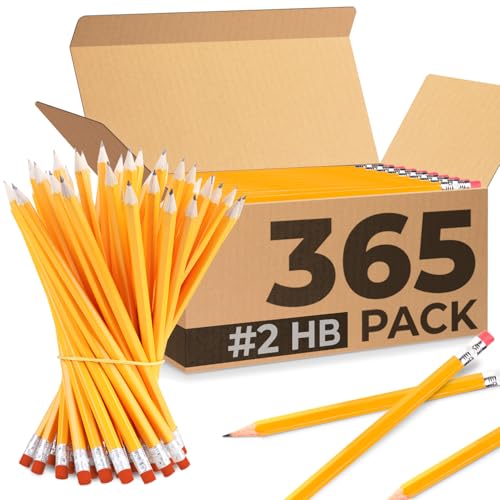 Rosmonde Pencils Bulk, 365 Pack, Pre Sharpened #2, Pencils Set, Easy Hold Grip With Erasers On Top, Sharpened #2 HB for Effortless Writing, Perfect for Classroom Use and Back to School Supplies