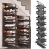 Rotating Shoe Rack Organizer Tower,Pull-Out Shoe Rack Organizer for Closet Shoe Cabinet,Adjustable Height Retractable Metal Stackable Shoe Racks for Small Bedroom Closet(9Tier/H125-137cm, Black)