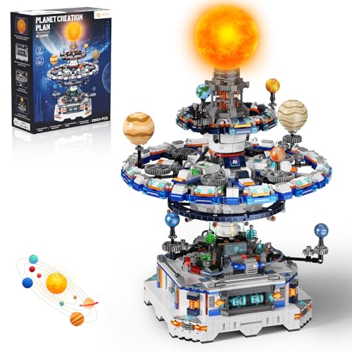 Rotating Solar System Building Set with LED Lights, 2900 PCS Collector's STEM Model Kit, 8 Orbiting Planets & Glowing Sun – Educational Gift for Adults, Kids 8+, Astronomy Enthusiasts