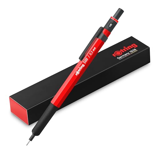 Rotring 500 Mechanical Pencil, Red and White Hexagonal Plastic Barrel and Non-Slip Textured Metal Grip, 0.5mm, HB Lead, 1 Count