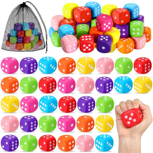 RoundFunny 24 Pcs Foam Dice Stress Ball Fake Soft Slow Dot Stress Anxiety Relief Dice Toys for Kids Adults Board Game Casino Carnival Decoration Party Toy Favors Supplies (Colorful)
