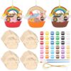 RoundFunny 24 Sets Wooden Noah's Ark Craft Toys Unfinished Wooden Noah's Ark Ornaments Color Your Own Animal DIY Craft Project Decorations for VBS Bible Sunday School Classroom Crafts Activities