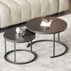 Round Nesting Coffee Table, Black Modern Decorative Coffee Center Table Set of 2, Sintered Stone Coffee Table for Living Room with Sturdy Metal Frame.