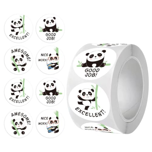 Round Panda Encouragement Stickers, 1 Inch Praise Label Roll for Reward Notes, Treat Box Seals, Envelope Closures, and Paper Marking Good Job Stickers Nice Work Labels Excellent Panda Labels Reward