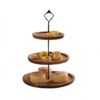 Round Rotating Acacia Wood Tiered Tray, Minimalist Turntable Server for Kitchen Countertop & Dining Table Display