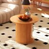 Round Wood Coffee Table with Storage, Small Circle Tables for Small Spaces