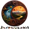 Round Wooden Jigsaw Puzzle 246 Piece Nature Scene Mountain & Forest Puzzle
