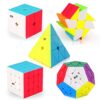 Roxenda Speed Cube Set, Speed Cube Bundle of 2x2 4x4 Megaminx Windmill Cube and Pyramid Cube Smoothly Magic Cubes Collection for Kids & Adults [5 Pack] (Stickerless)