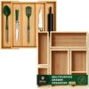 ROYAL CRAFT WOOD Luxury Bamboo Kitchen Drawer Organizer - Expandable Utensil Organizer for Drawer - Multi-Use Drawer Organizer Set