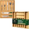 ROYAL CRAFT WOOD Luxury Bamboo Kitchen Drawer Organizer - Silverware Organizer - Utensil Holder and Cutlery Tray with Grooved Drawer Dividers for Flatware and Kitchen Utensils