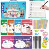 ROYFACC Grooved Writing Books Groove Handwriting Practice for Kids 3-8 Large Reusable Groove Workbooks Tracing Books Preschool Learning Letter Number Math Drawing with Disappearing Ink Pens, 6 Books