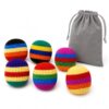 RRIVAN 6 Pack Footbags Hand Knit Sand Filled Kick Balls with Velvet Storage Bag, Soft Weighted Crochet Juggling Balls for Kids Adults, Outdoor Lawn Game Screen Free Toy for Beginners Party Favors
