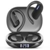 RSPK Open Ear Earbuds, Spatial Audio Wireless Earbuds, Bluetooth Headphones 5.4 with Smart Digital Display, 36H Playtime, IP7 Waterproof, Touch Control Operate Fit Cycling, Running, Gaming, Dark Gray