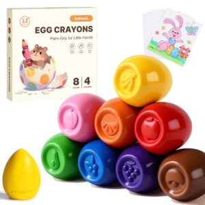 RuiHawk 8 Colors Egg Crayons for Toddlers 1-3, Jumbo Easy-Grip Crayons with Anti-Roll Flat Bottom & Fruit Patterns - Washable, Non-Toxic, Unbreakable Sensory Toys & First Art Supplies Gift for Age 1-3